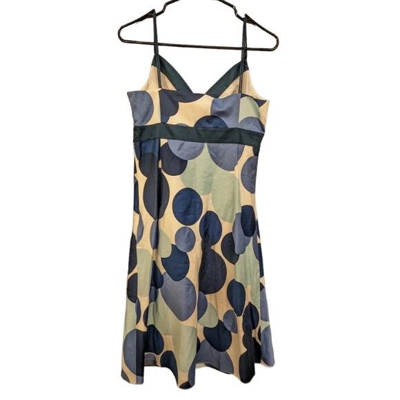 Ann Taylor A-Line White Midi Dress with Blue Circle Print Sz 6 - Picture 5 of 8